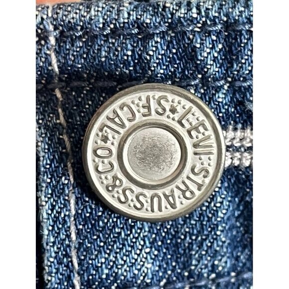 Levis Denim Jean Shorts L Blue Overalls Retro Concert Western Y2K Boho Classic - Picture 8 of 16